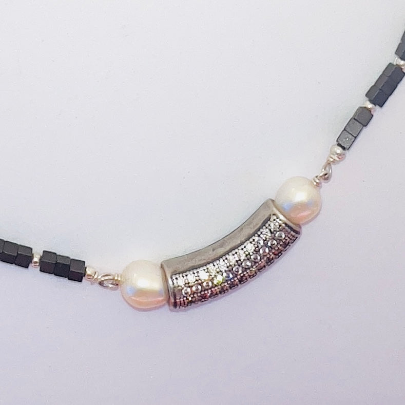 Smoky Topaz & Pearl Pave Necklace
