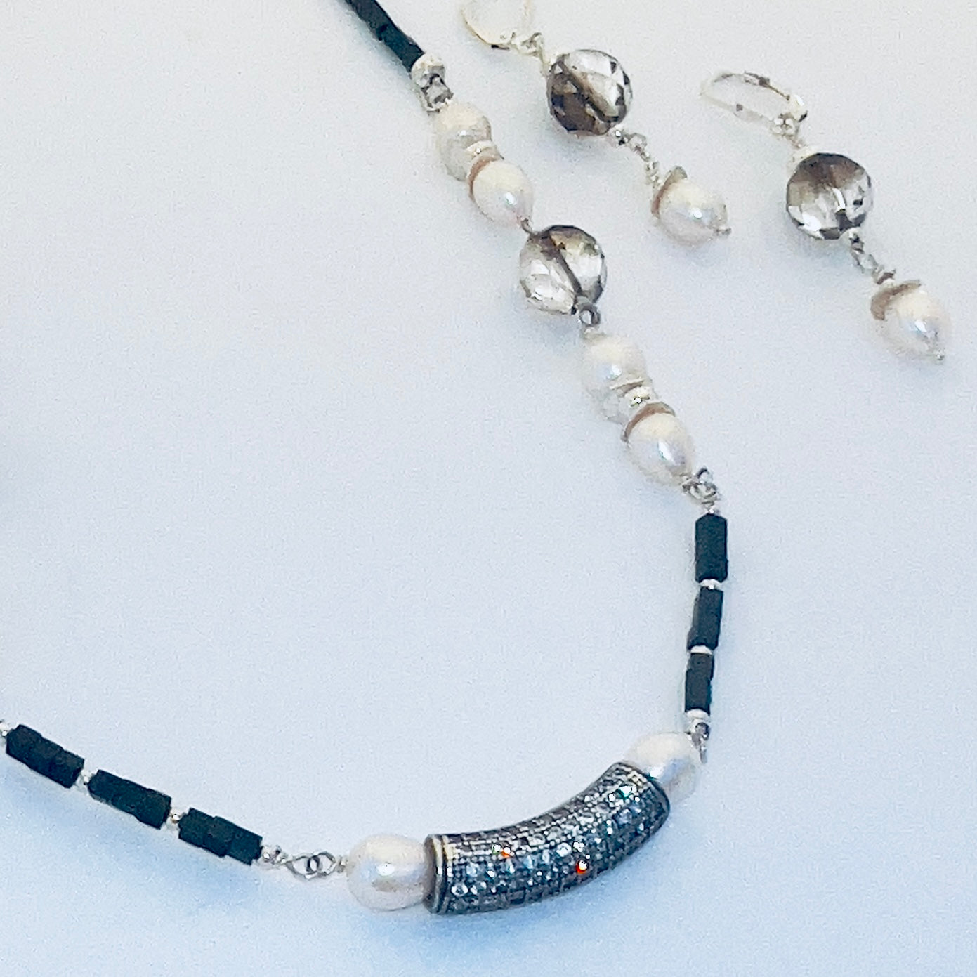 Smoky Topaz & Pearl Pave Necklace