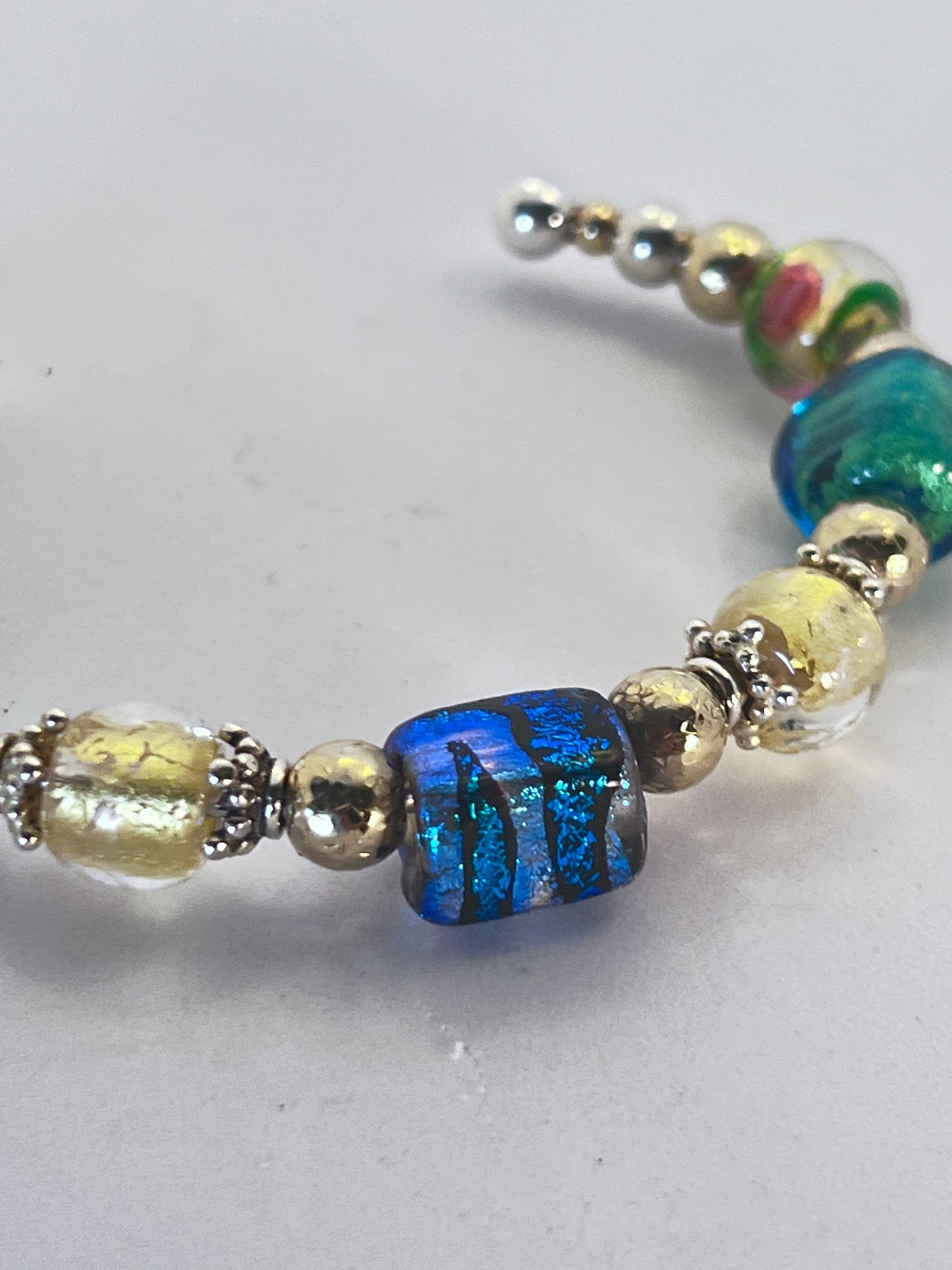 Blue and Gold Foiled Bead Cuff Bracelet