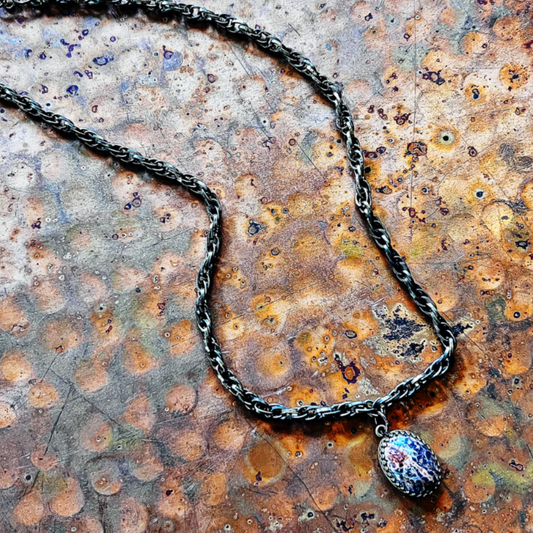 Labradorite Pendant in Antique Bronze Bezel on 17-Inch Chain