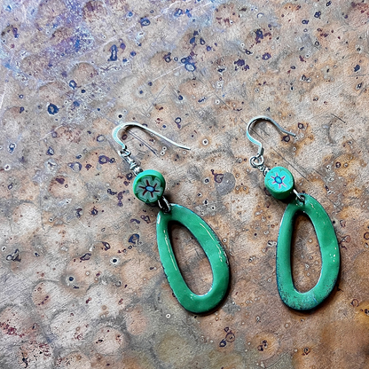 Playful Swing: Green-to-Blue Oval Circle Enamel Earrings