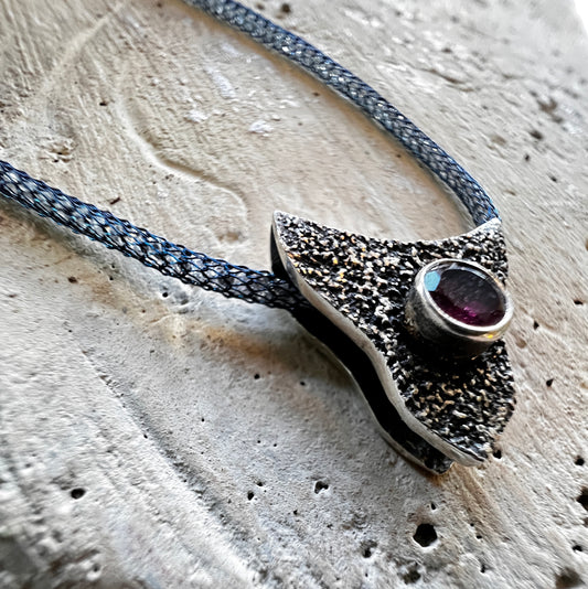 Sterling Silver Pendant with Garnet Stone on 16-Inch Snake Necklace