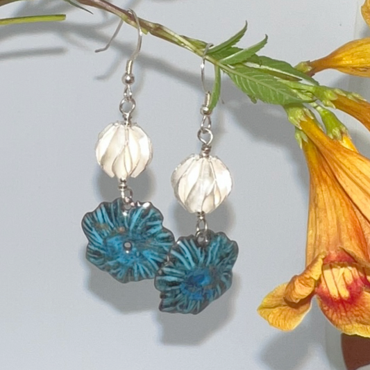 Serene Beauty of Winter: Blue Earrings with Hill Tribe Sterling Silver Beads