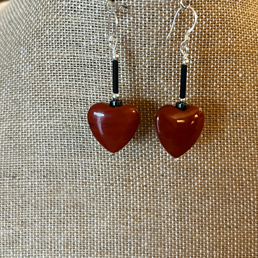 Shiny Red Heart Dangle Earrings - 1 1/2 Inches