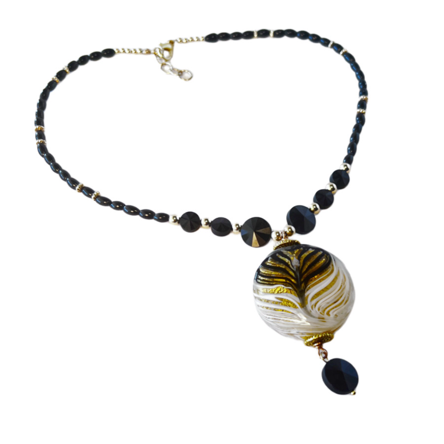 Murano Black Faceted Beads with Gold Ear Wires and Dangle - Ideal for Murano Etched Art Piece Necklace (1 inch)