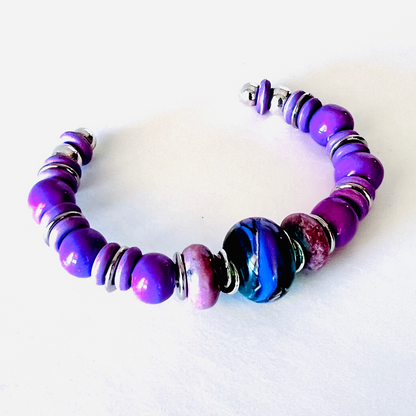 Purple Howlite Beaded Cuff Bracelet