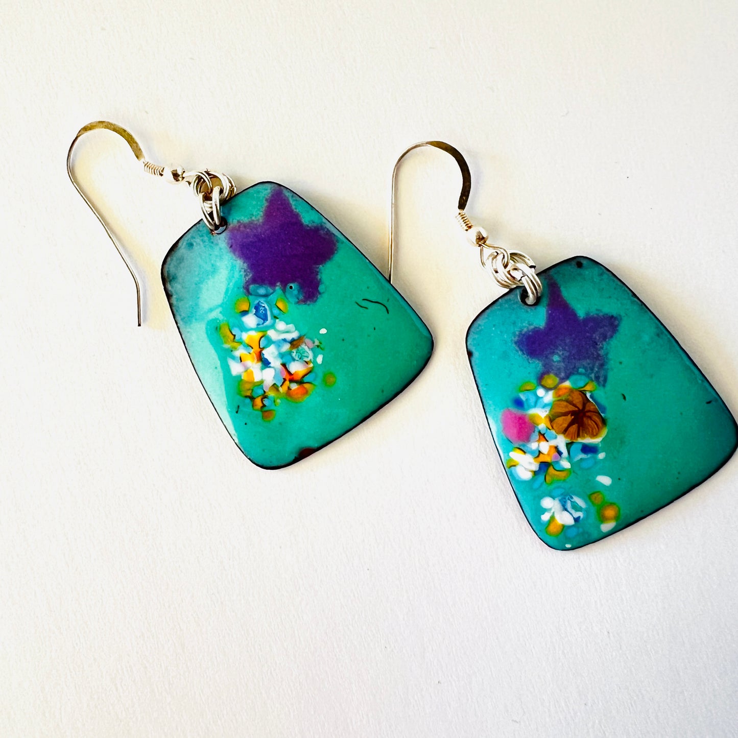 Celestial Dreams: Turquoise and Purple Shooting Star Earrings with Sterling Silver Ear Wires