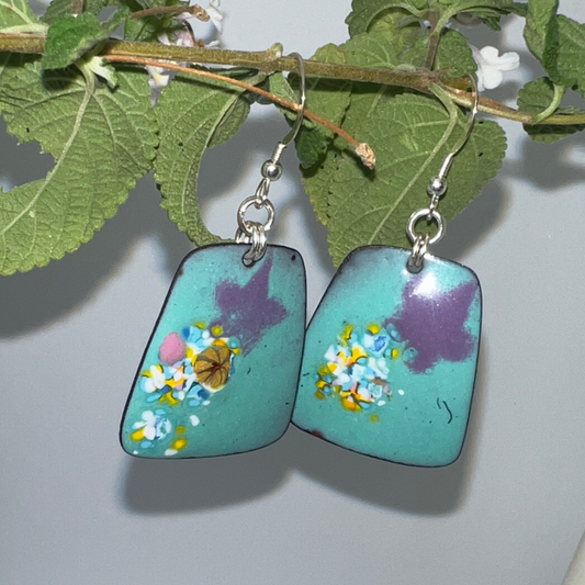 Celestial Dreams: Turquoise and Purple Shooting Star Earrings with Sterling Silver Ear Wires