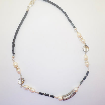 Smoky Topaz & Pearl Pave Necklace