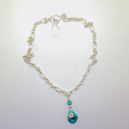 Solitary Turquoise on Silver Chain Necklace