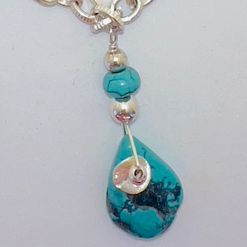 Solitary Turquoise on Silver Chain Necklace