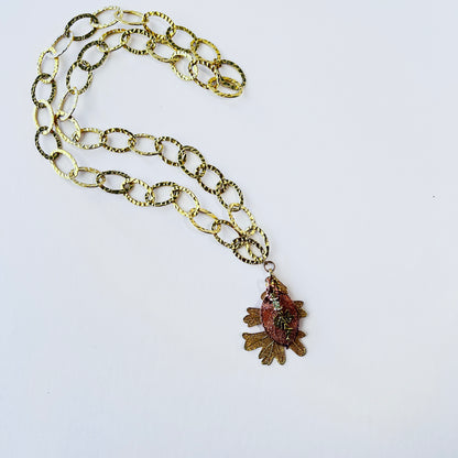 Stylish large looped hammered chain featuring copper and gold-dipped leaves, inspired by fairy forest magic