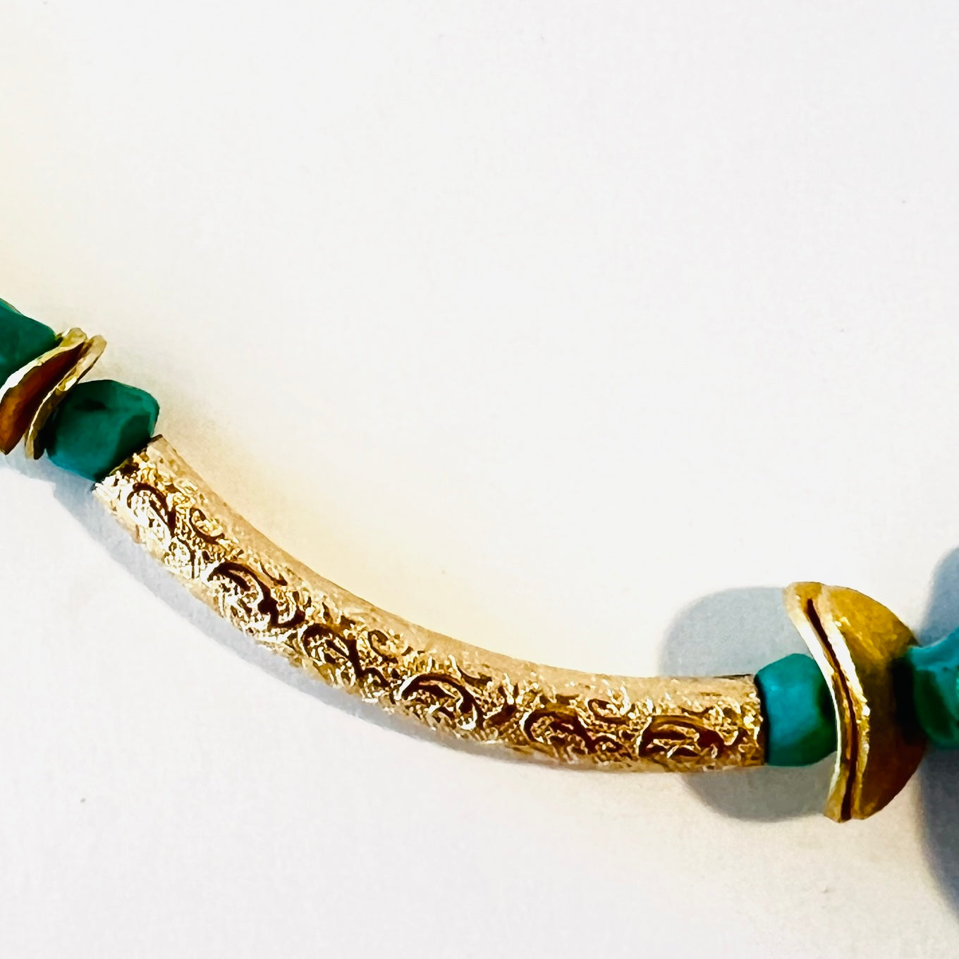 Turquoise and Gold Etched Tubing Necklace