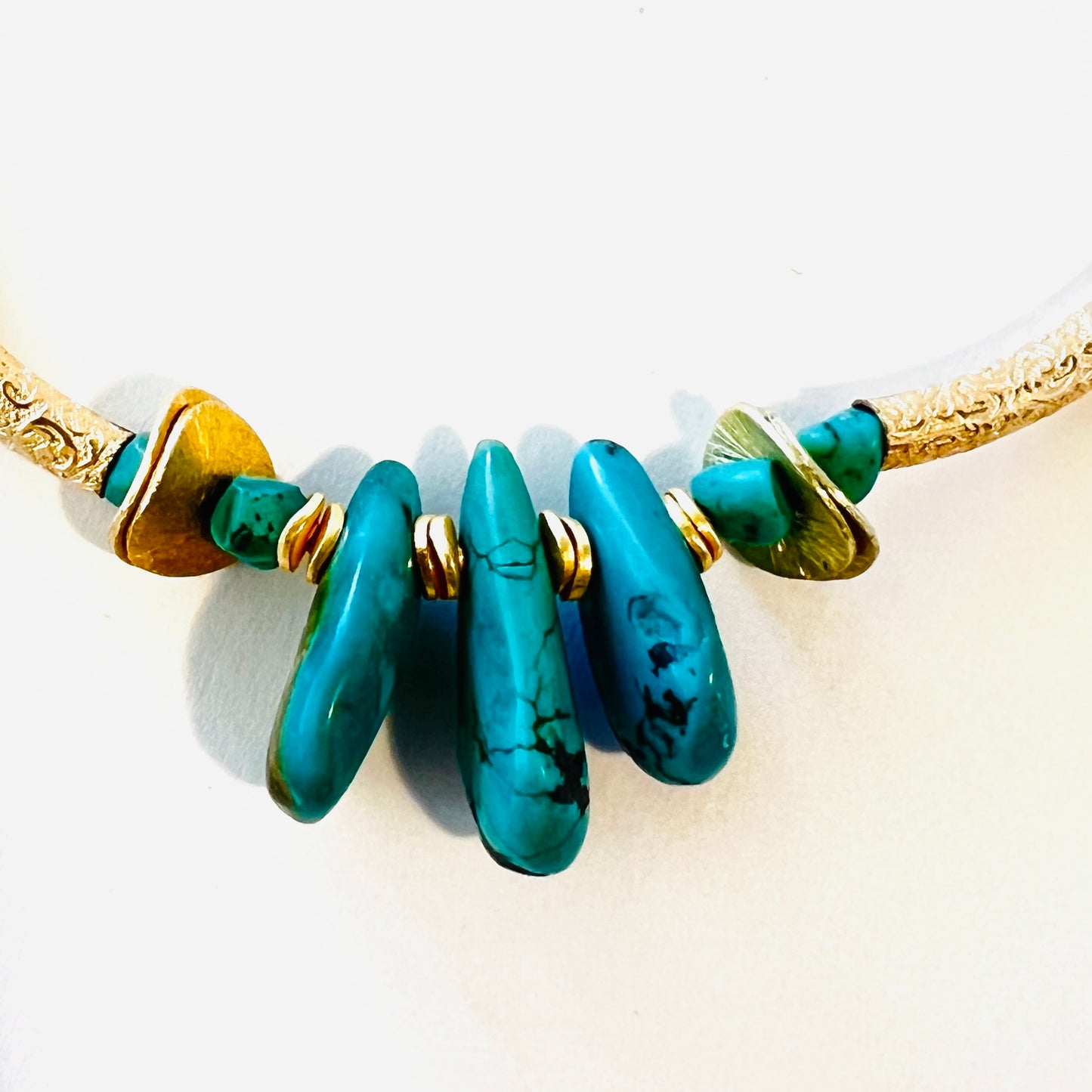 Turquoise and Gold Etched Tubing Necklace