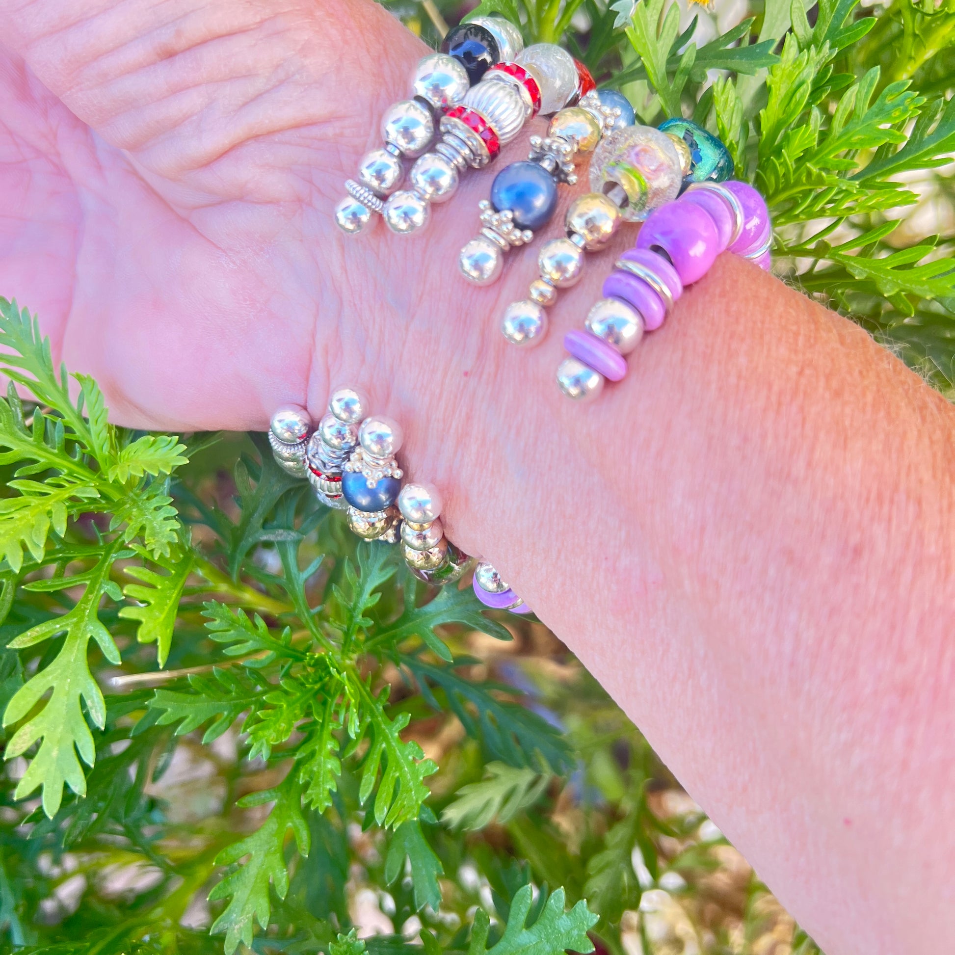 Blue and Gold Foiled Bead Cuff Bracelet