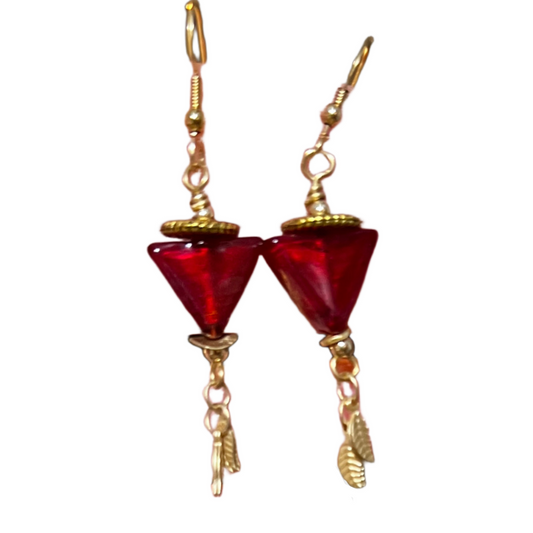 Chic 2-Inch Red Murano Glass Earrings with Gold Leaf Accents