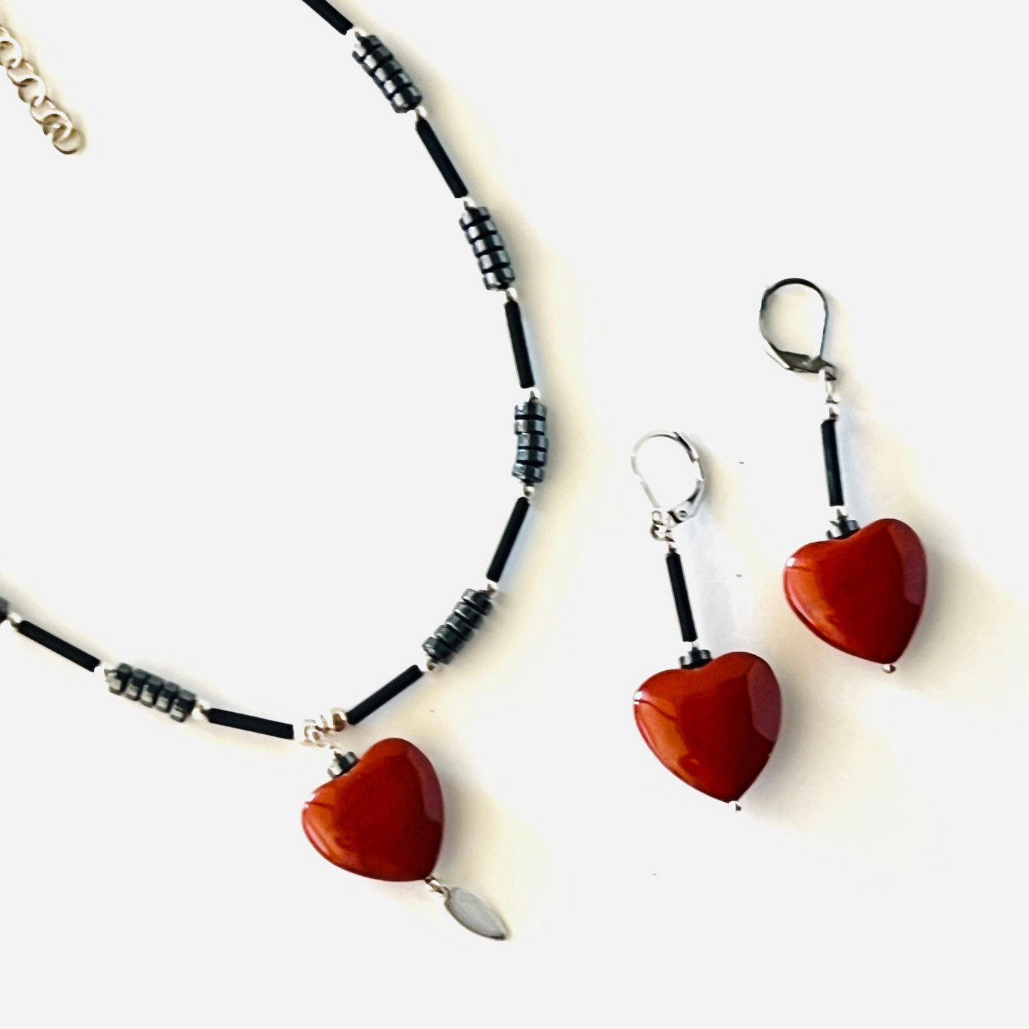 Shiny Red Heart Dangle Earrings - 1 1/2 Inches