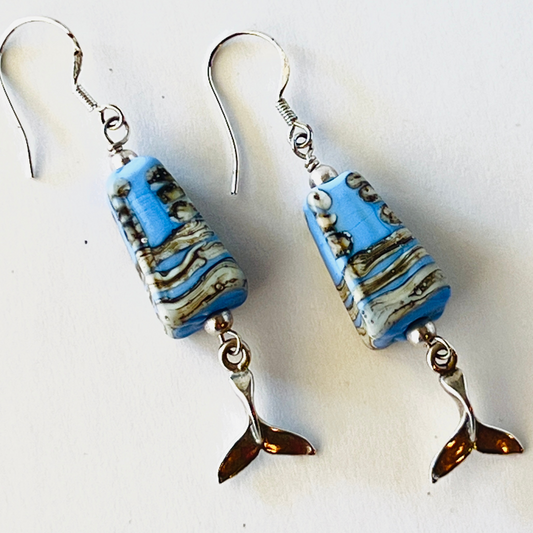 Beach-inspired earrings with lampwork beads by Tucson artist Tennessa Mclean and sterling silver.