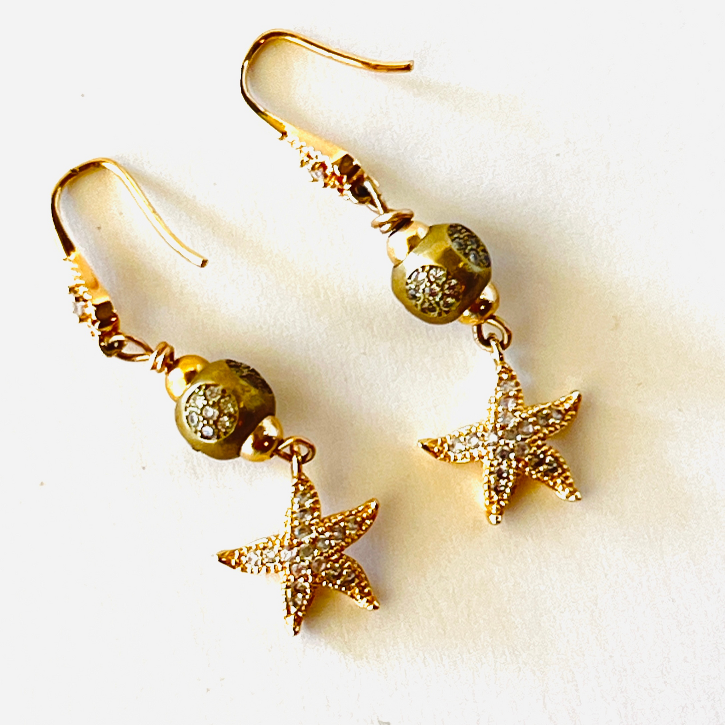 Pave Starfish Earwire with Gold Beads and Crystals - Ideal for Royal Star Gazing Necklace