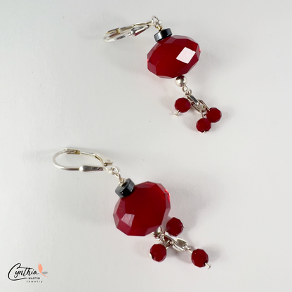 Ruby Red Faceted Earrings