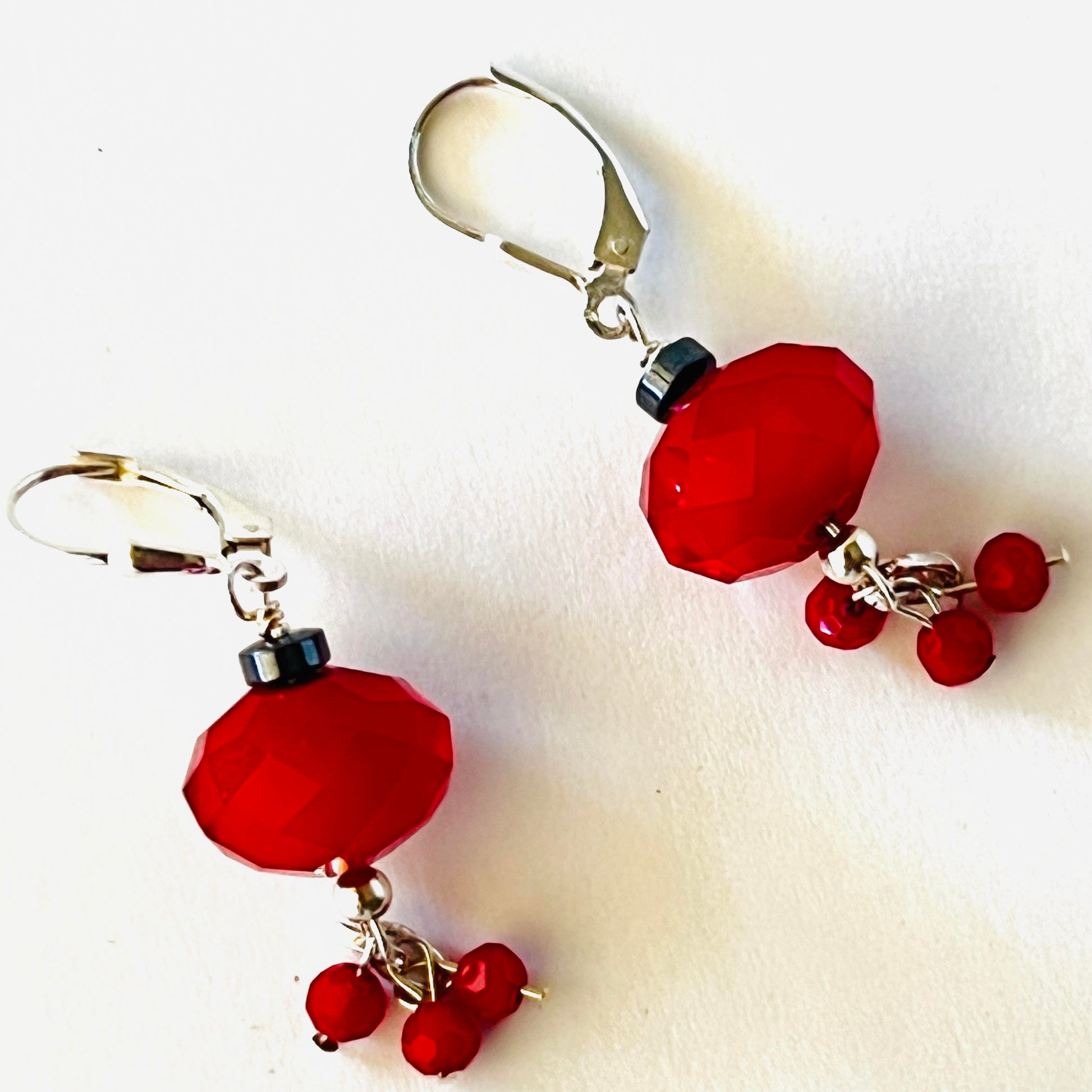 Faceted ruby-red garnet lever back earrings